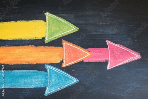 Colorful Chalk Arrows on Black Chalkboard Background Illustrating Directional Movement photo