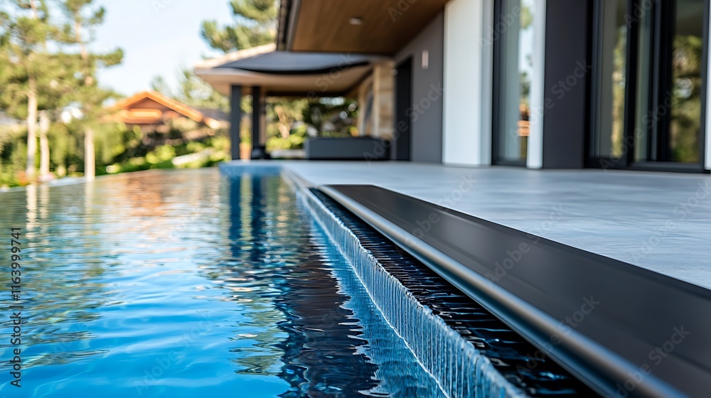 Fototapeta premium Infinity Pool Luxury Villa: Modern Design and Tranquil Waters