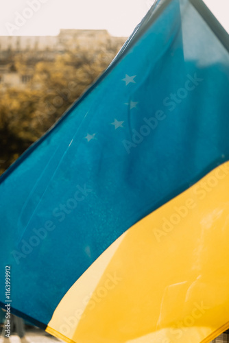 Wallpaper Mural Ukrainian and European Union flags at a rally against the war Torontodigital.ca