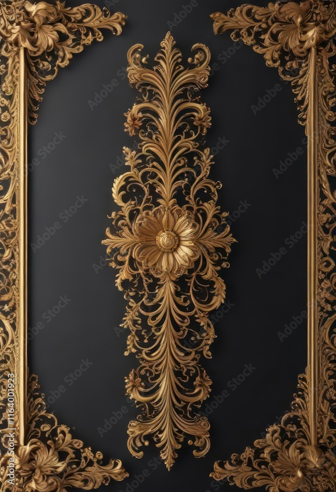 Obraz premium Classic border with gold filigree and floral patterns , border, antique, filigree