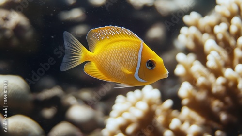 Bright Fish Swimming in Clear Water above Coral Reef photo