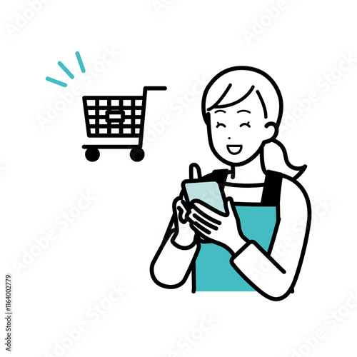 Housewife shopping online with smartphone.