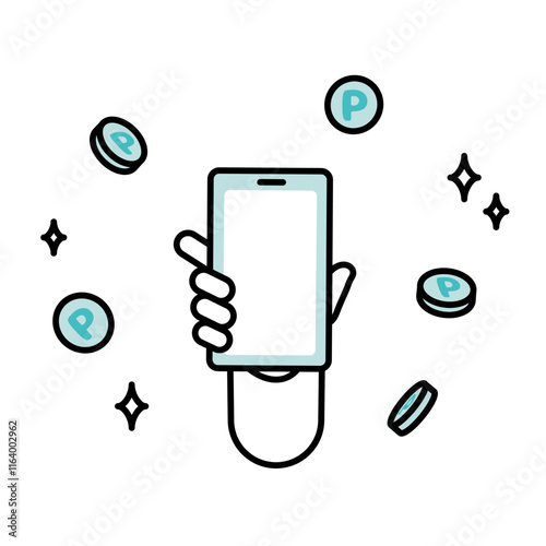 Illustration of point earning with smartphone.
