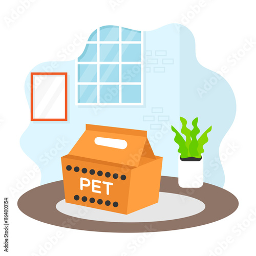 Kibble or Toppers Doorstep Delivery concept, fodder and forage in a box vector color icon design, Pet foster and hotel Symbol, kennel animals Sign, Human-animal interaction scene illustration