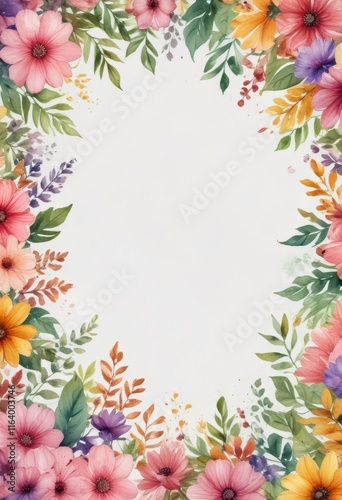 Colorful garden bloom watercolor illustration with flower petals and leaves ,  illustration,  watercolor