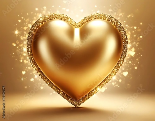 Golden Heart with Sparkling Glitter Border