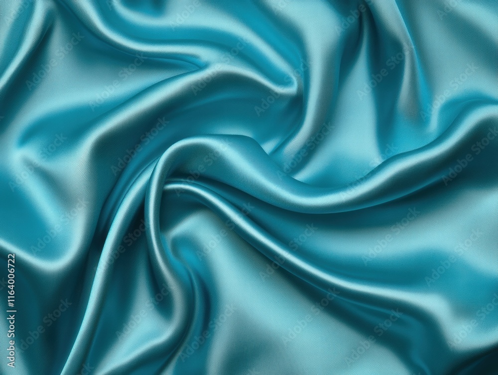 Obraz premium Smooth turquoise satin fabric with elegant folds and drapes.