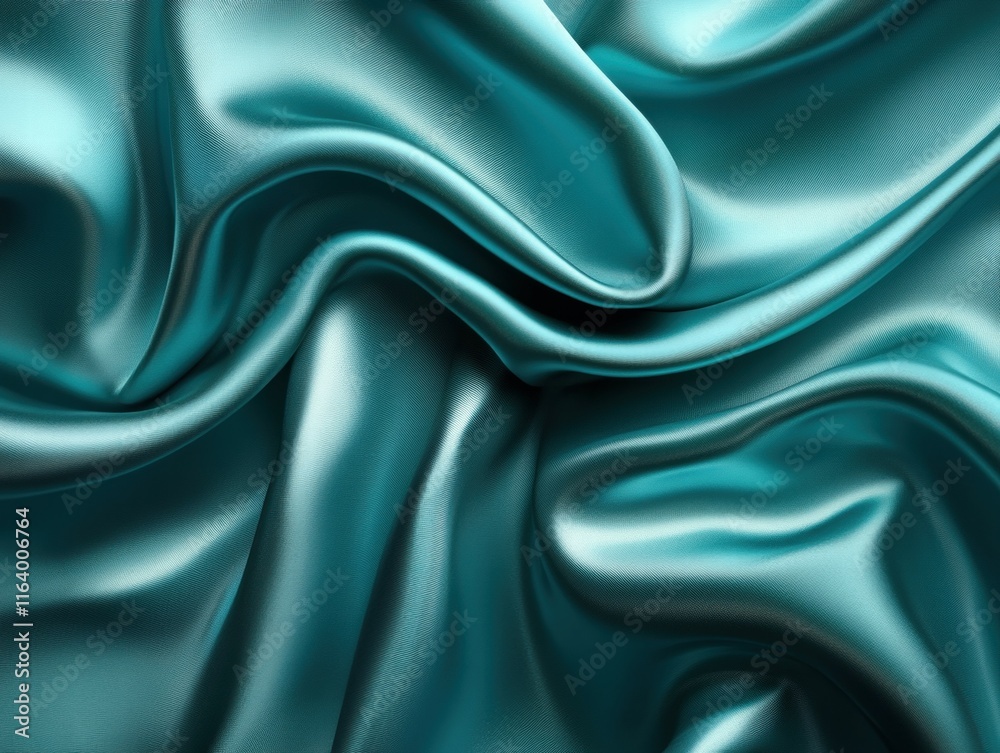 A close-up of smooth, flowing teal satin fabric, showcasing its texture and sheen. A close-up of smooth, flowing teal satin fabric, showcasing its texture and sheen.