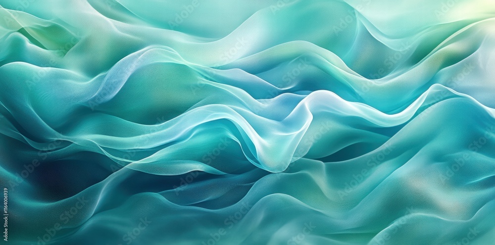 Obraz premium Abstract waves in soothing blue and green hues, creating a tranquil visual effect.