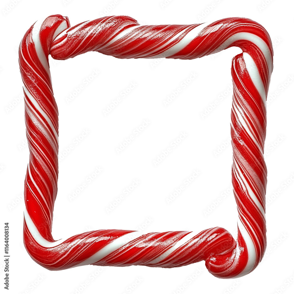 Fototapeta premium Festive Horizontal Frame Made of Red Candy Cane on a Crisp White Background