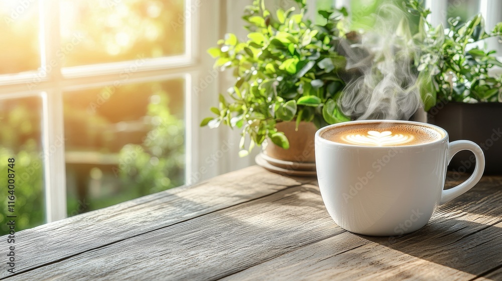 Coffee and Plants Table Scene