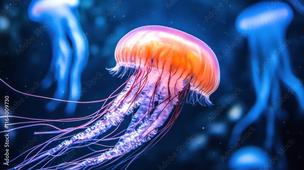Fototapeta premium Ethereal Underwater Scene with Vibrant Jellyfish