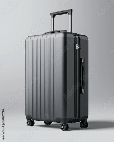 Black hard-shell suitcase on light gray background