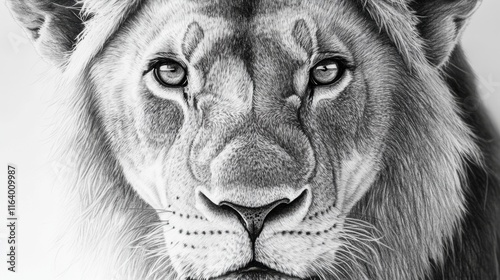 Portrait of a lion looking proud as a pencil drawing photo