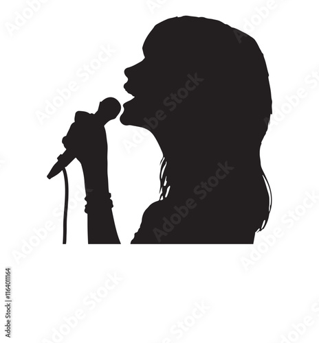 Girl singing with a mic silhouette vector illustration