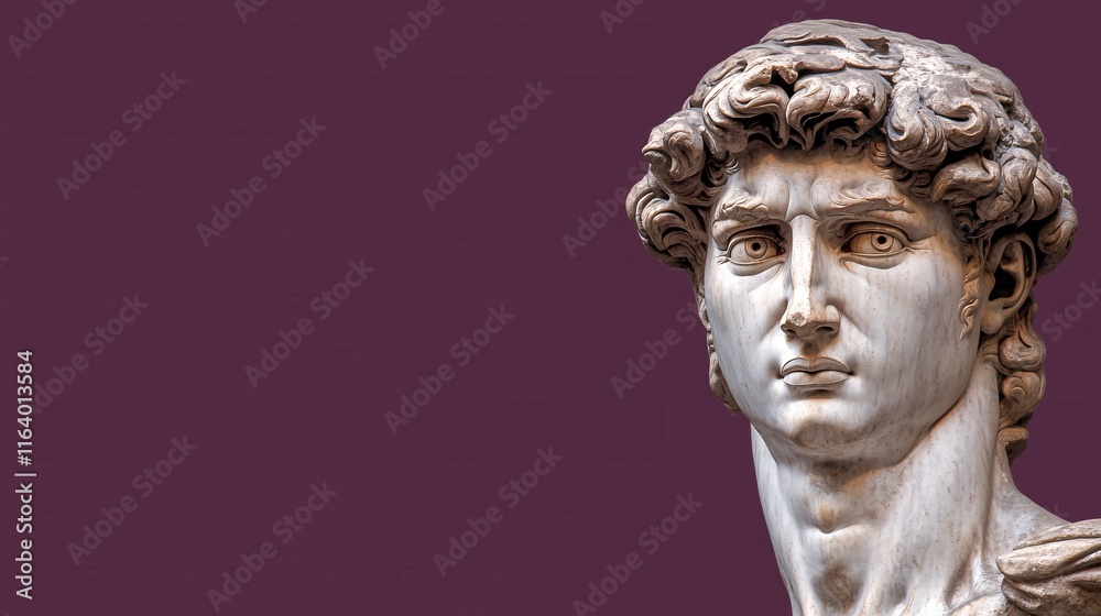 Obraz premium Marble Sculpture of David with Classical Elements Against a Violet Background