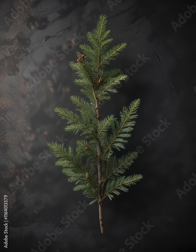 Fir branch arrangement on dark shale background,  winter wonderland,  rustic,  Christmas tree photo