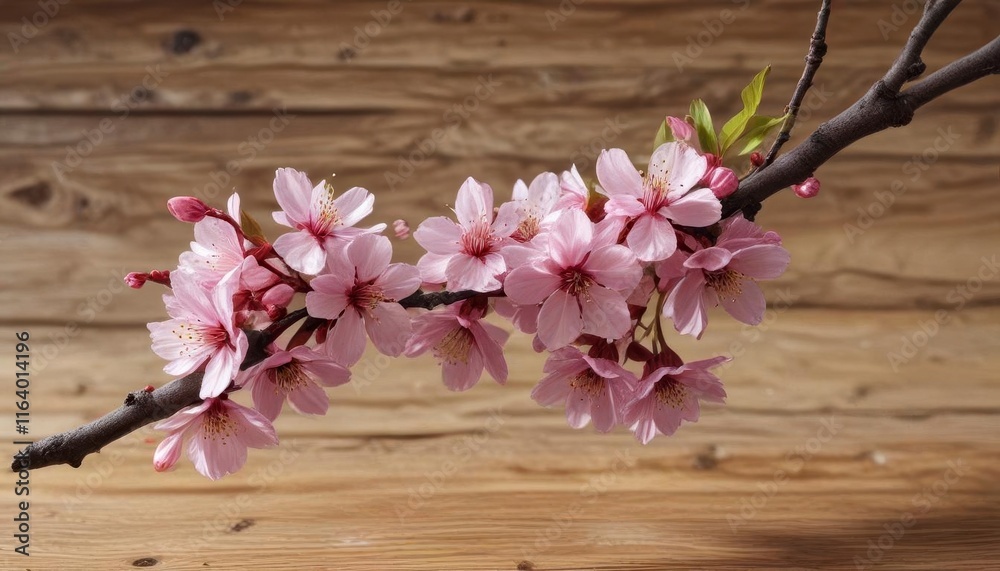 Floral painting of blooming cherry blossoms on a wooden branch, blossoms, nature Floral painting of blooming cherry blossoms on a wooden branch, blossoms, nature