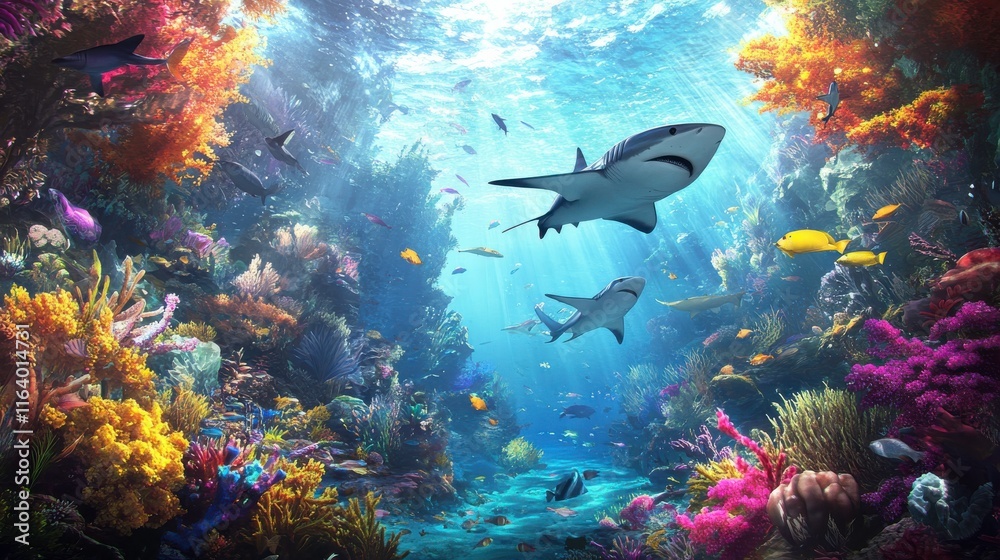 Fototapeta premium Majestic Rays Swimming Through Vibrant Ocean Colors