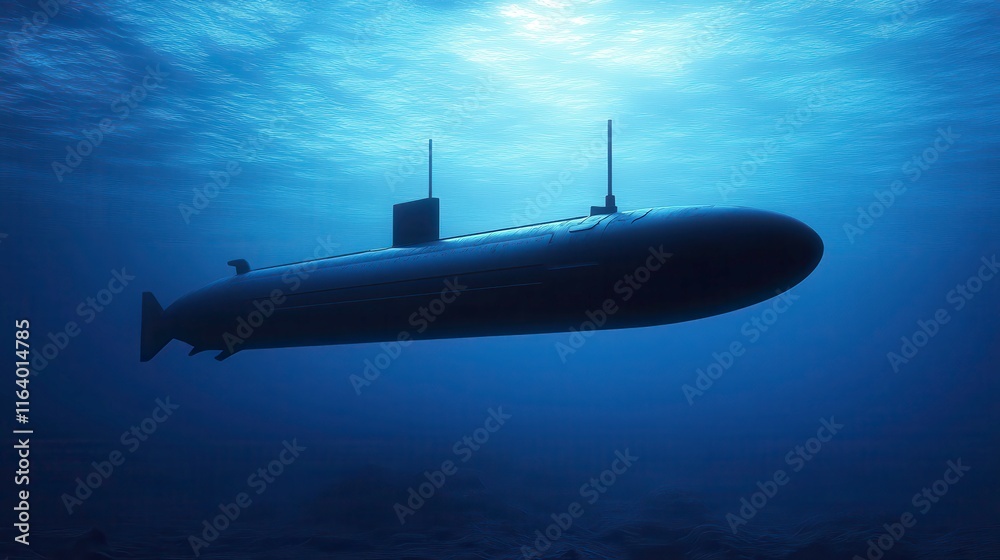 Fototapeta premium Mysterious Underwater Exploration Scene with Dim Lighting