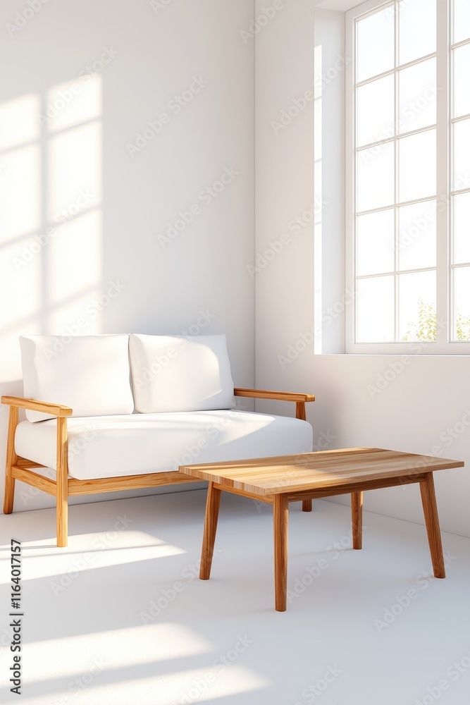 Obraz premium Stylish white living room interior mockup with sofa bright space