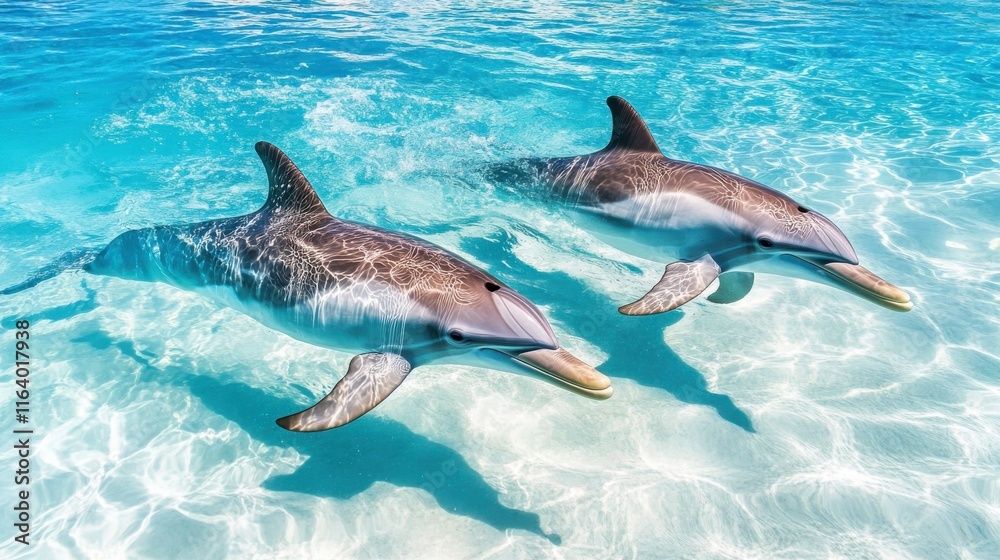 Fototapeta premium Serene Dolphins Swimming in Clear Blue Water