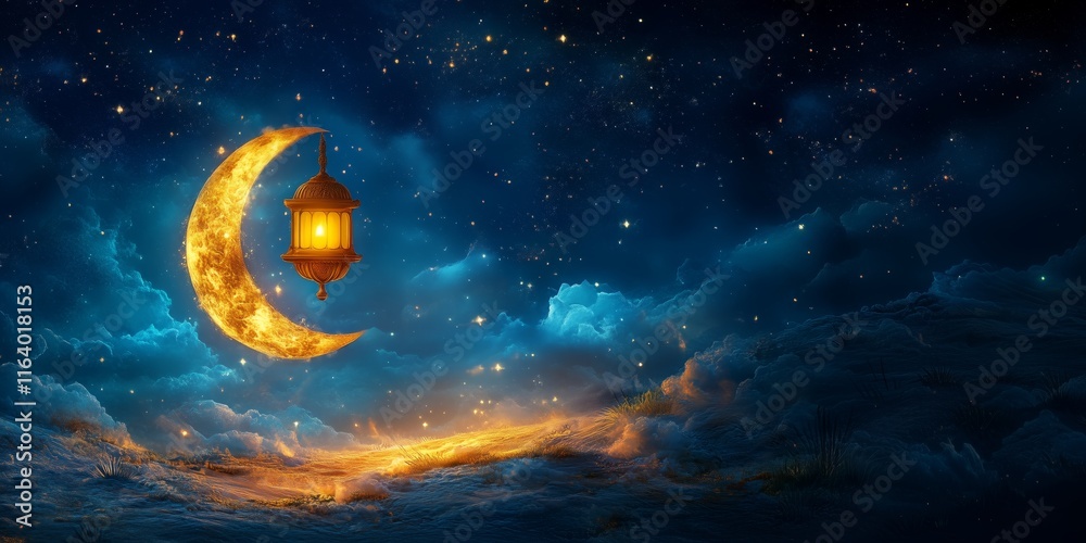 Ramadan Kareem background banner. Islamic Greeting Cards for Muslim Holidays and Ramadan. Blue banner with moon and lantern. Ramadan Kareem background banner. Islamic Greeting Cards for Muslim Holidays and Ramadan. Blue banner with moon and lantern.