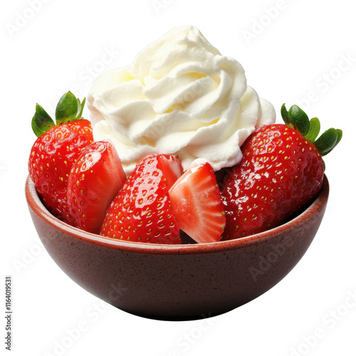 Fresh Strawberries with Whipped Cream in a Bowl Arrangement