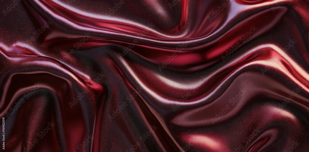 Fototapeta premium A close-up of smooth, shiny red fabric with flowing textures and reflections.