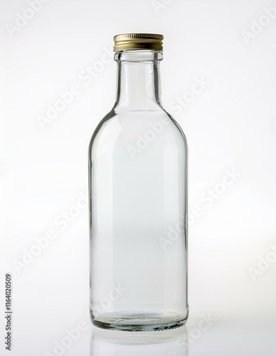 Wallpaper Mural Empty clear glass bottle with a gold cap against a white background. Torontodigital.ca