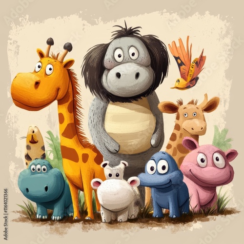Adorable Group Of Cartoon Safari Animals Together