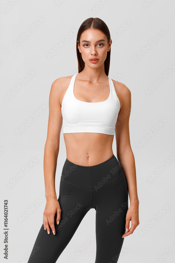 Fitness woman. Athletic girl on the gray background Fitness woman. Athletic girl on the gray background