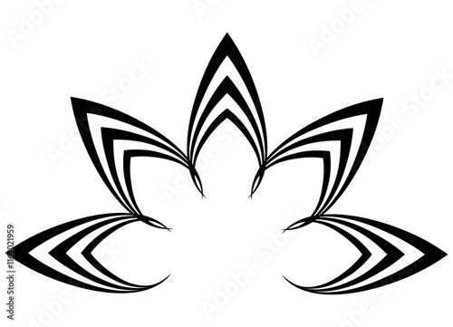 Abstract vector flower made of black lines on a white background. Floral pattern. Logotype. Black and white design element