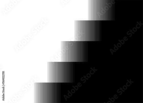 Transition from black to white with striped steps from lines. Vector design element. Black and white vector background.