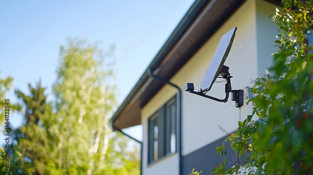 Satellite Dish on Modern House Exterior Satellite Dish on Modern House Exterior