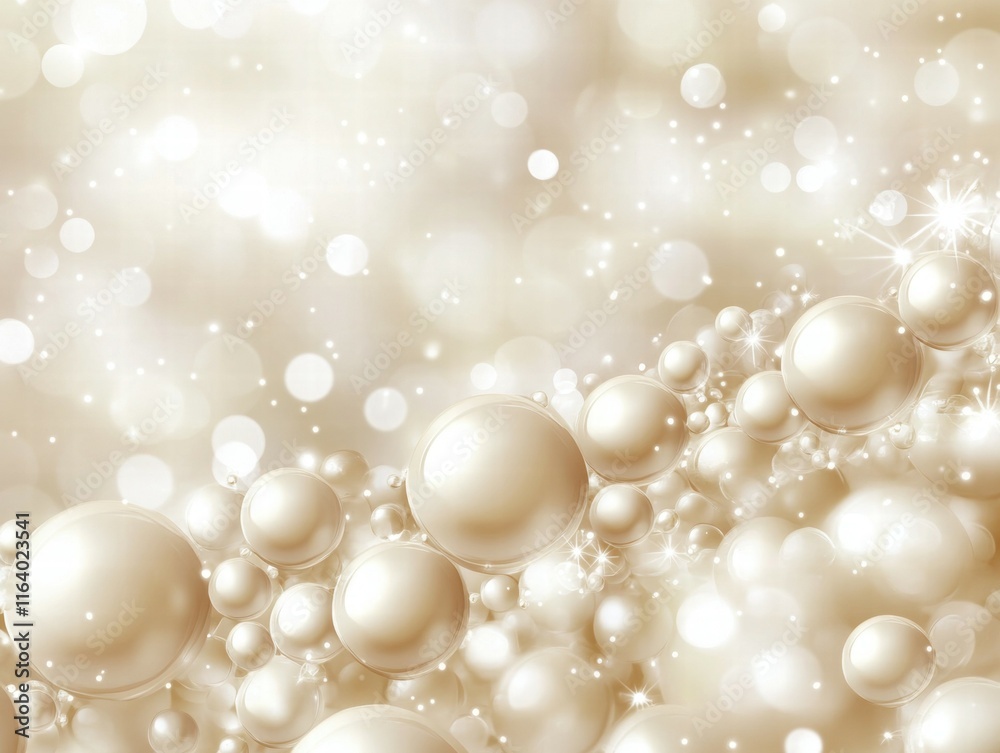 A shimmering background of cream-colored pearls and soft bokeh lights for elegant designs. A shimmering background of cream-colored pearls and soft bokeh lights for elegant designs.