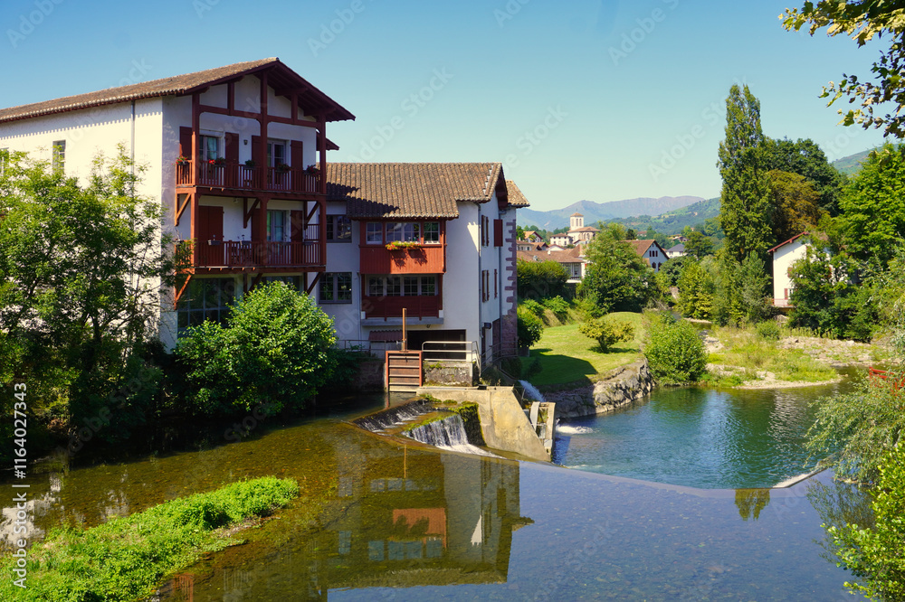 Saint Jean Pied de Port, France. Beautiful villa at the foot of the Pyrenees. Last French stop on the St. James Way Saint Jean Pied de Port, France. Beautiful villa at the foot of the Pyrenees. Last French stop on the St. James Way