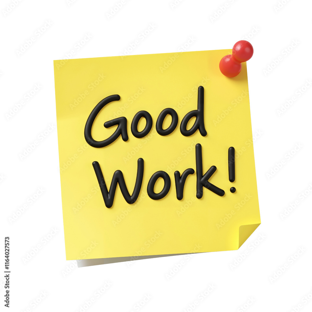 3D Yellow Sticky Note with Good Work Message in Ink 3D Yellow Sticky Note with Good Work Message in Ink
