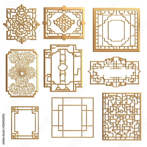 Ornate Chinese window frames in gold.