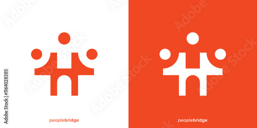 People Bridge Logo. Bridge and People Community Icon Graphic. People Family Together Human Unity Logo Design Template.
