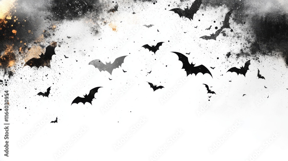 Haloween background with black bats on white. Haloween party card background template. Haloween background with black bats on white. Haloween party card background template.