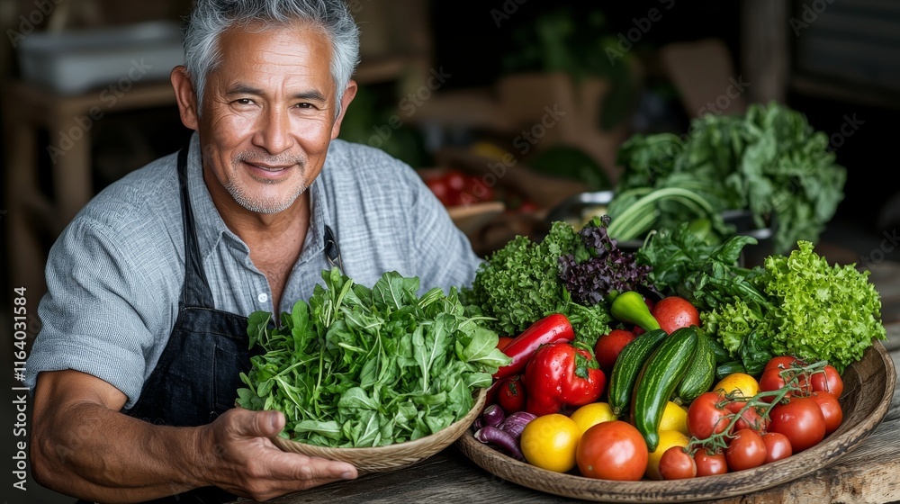 Man Holding Fresh Vegetable Basket Man Holding Fresh Vegetable Basket