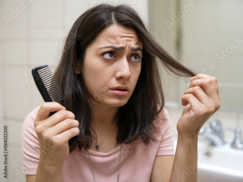 Mujer con expresión preocupada por la pérdida de cabello
