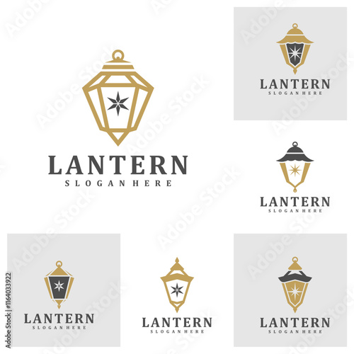 Set of Lantern star logo vector illustration. Star lantern logo design concept template