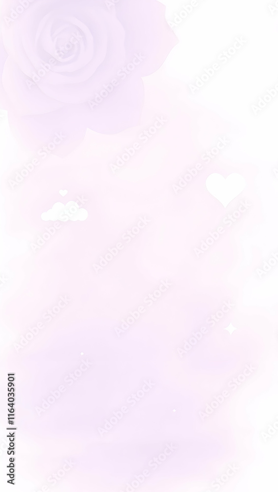 Delicate, pastel-colored rose, clouds, and hearts, soft background. Delicate, pastel-colored rose, clouds, and hearts, soft background.