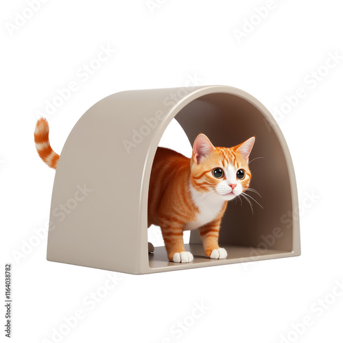 Cute Ginger Cat Playing Inside Modern Pet House