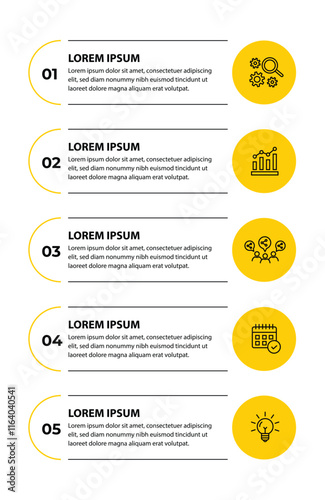 5 steps infographic template with 5 options. Flowchart that can be used for business report, data visualization and presentation. Timeline infographic elements vector illustration.