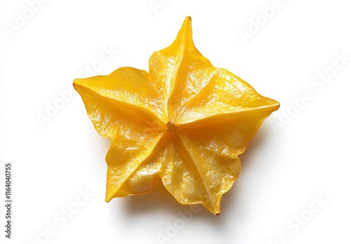 Single ripe yellow star fruit isolated on white background. photo