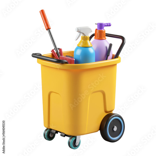 Detailed 3D Illustration of a Janitor's Cleaning Cart Setup