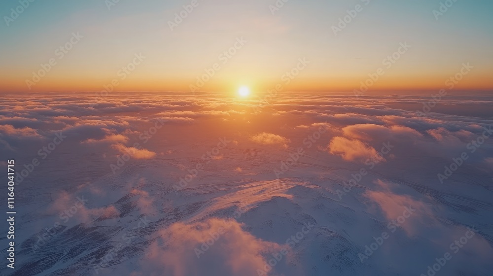 Aerial view of serene snowy mountains at sunset with vibrant clouds creating a stunning natural landscape scene in the sky Aerial view of serene snowy mountains at sunset with vibrant clouds creating a stunning natural landscape scene in the sky